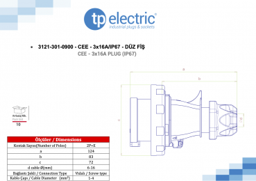Preview: CEE Stecker 3P 16A 6H IP67